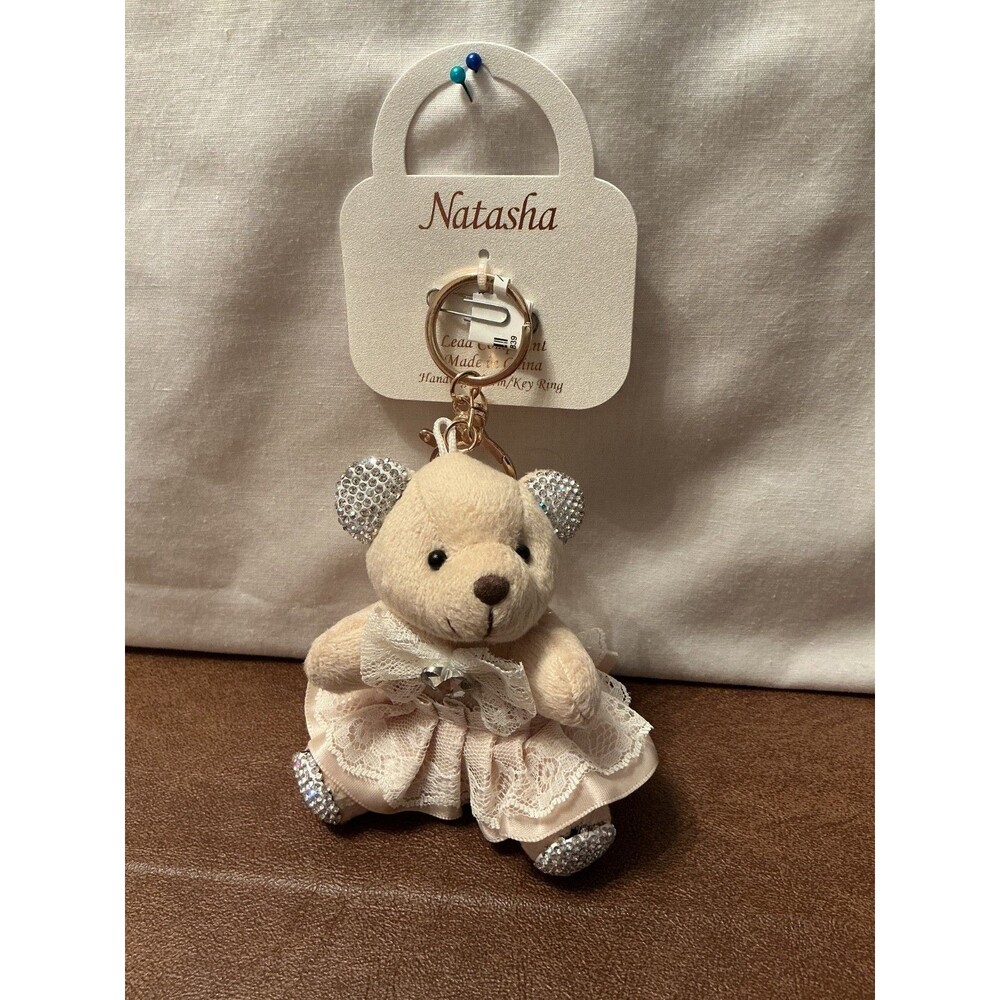 NWT Natasha Bear Glam Rhinestone Dress Bag Charm Keychain